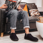 Men's Micro Suede Faux Wool Blend Hi-Top Boot Slippers