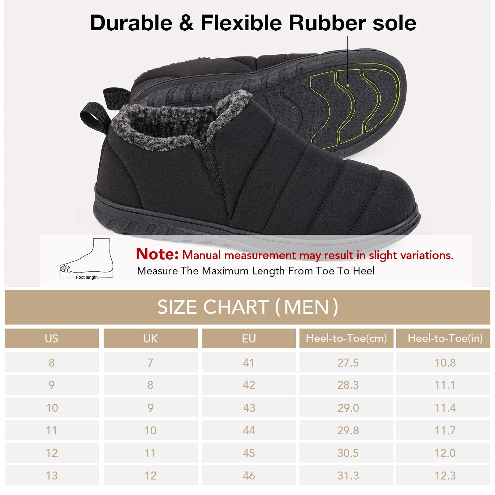 Men's Warm Quilted Memory Foam Ankle Mule Slippers