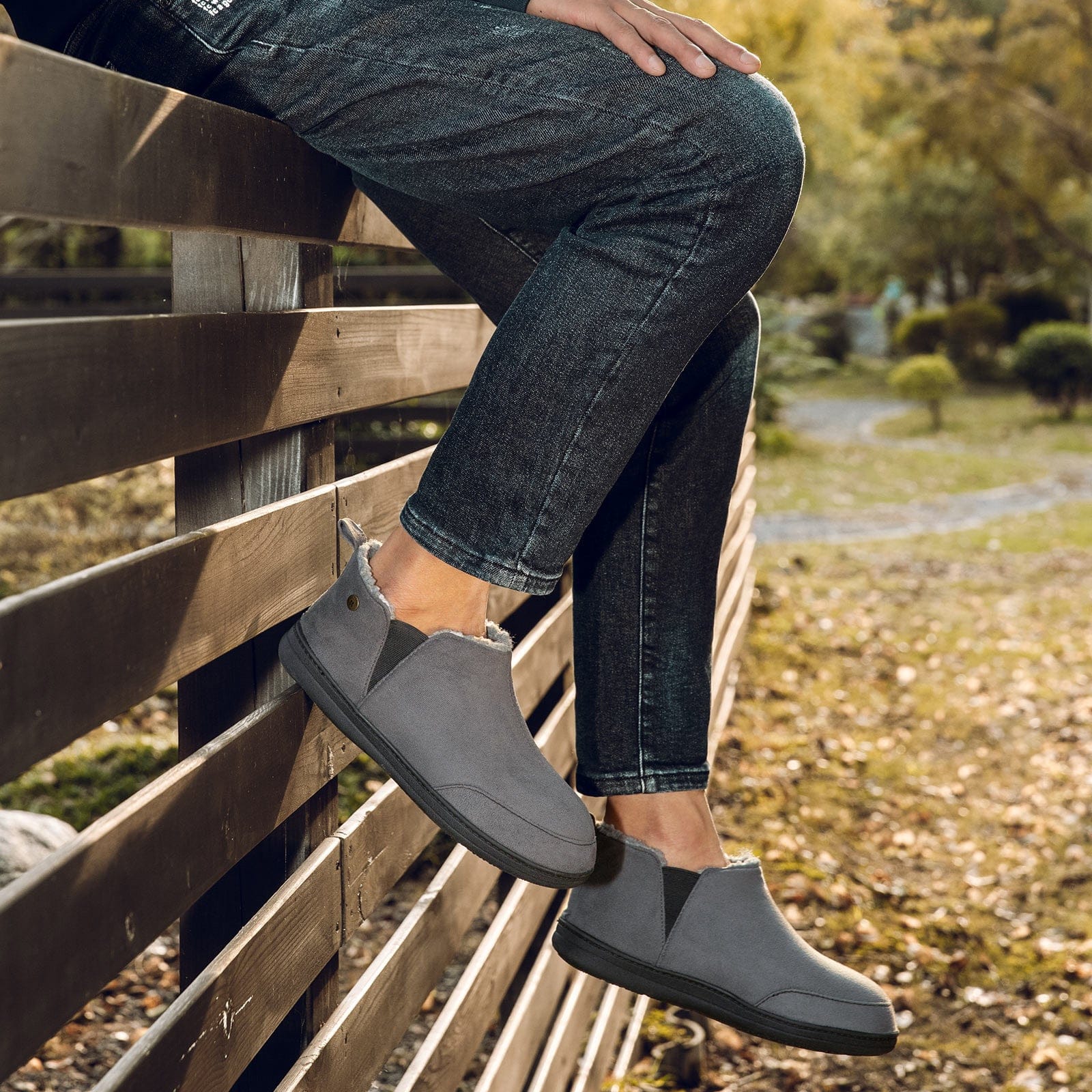 Men's Micro Suede Faux Wool Blend Hi-Top Boot Slippers