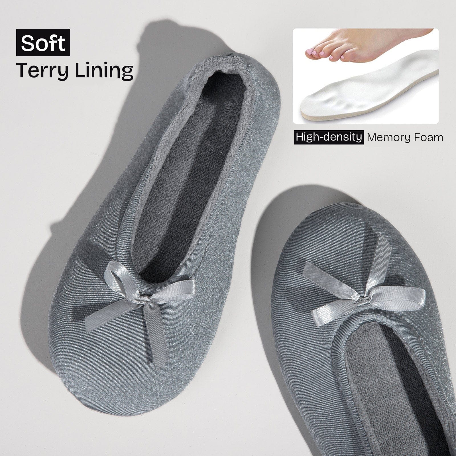 Women's Terry Cloth Satin Ballerina Slippers
