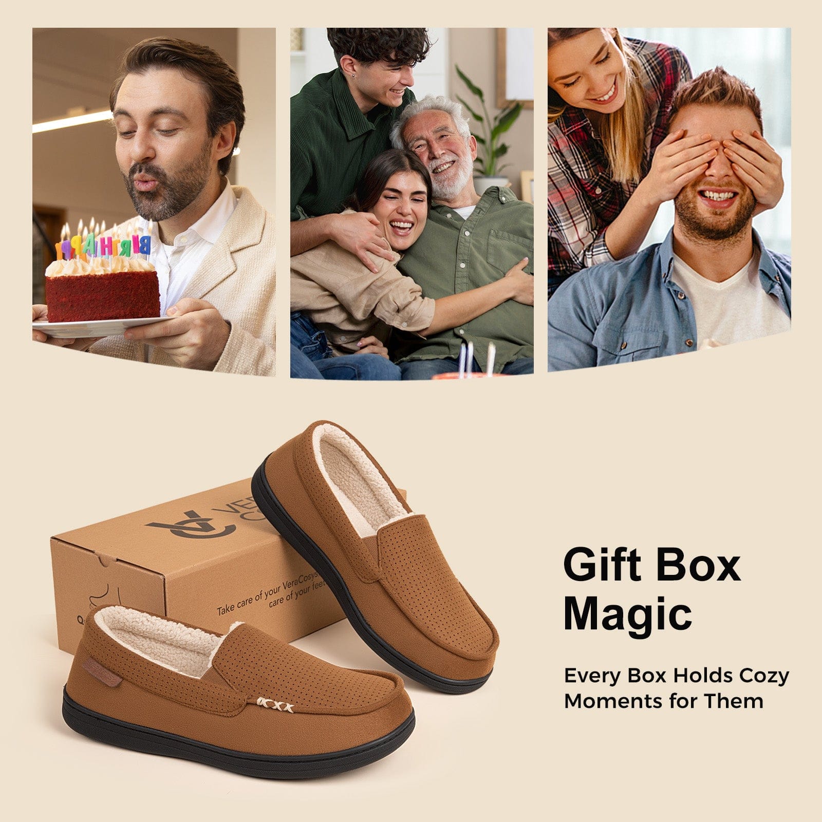 Men's Comfy Suede Memory Foam Moccasin Slippers Warm Sherpa Lining House Shoes