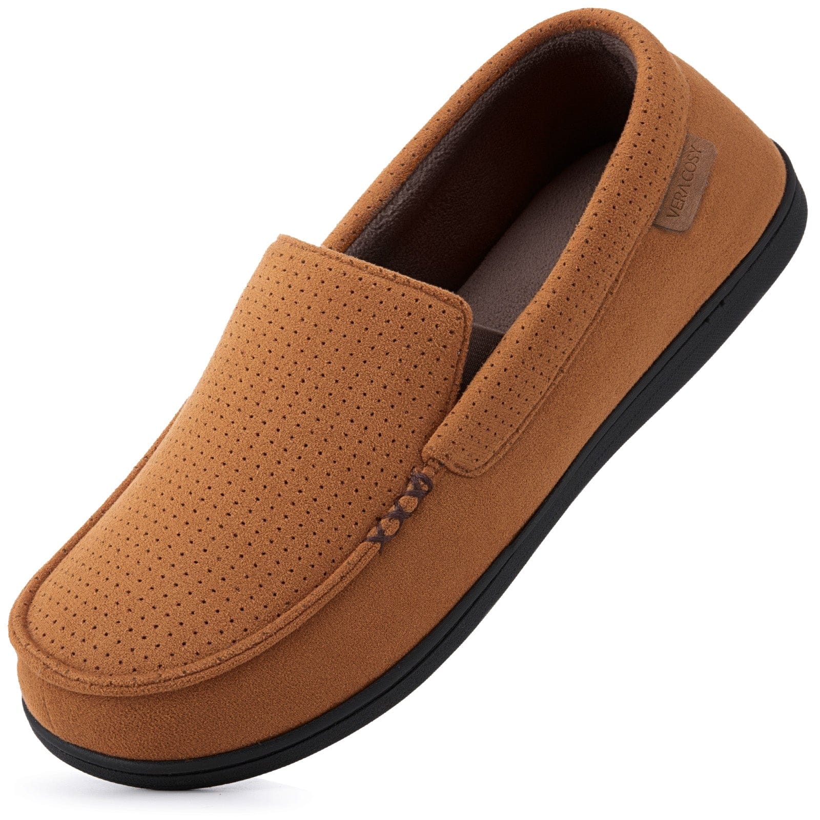 Men's Comfy Suede Memory Foam Moccasin Slippers Warm Sherpa Lining House Shoes