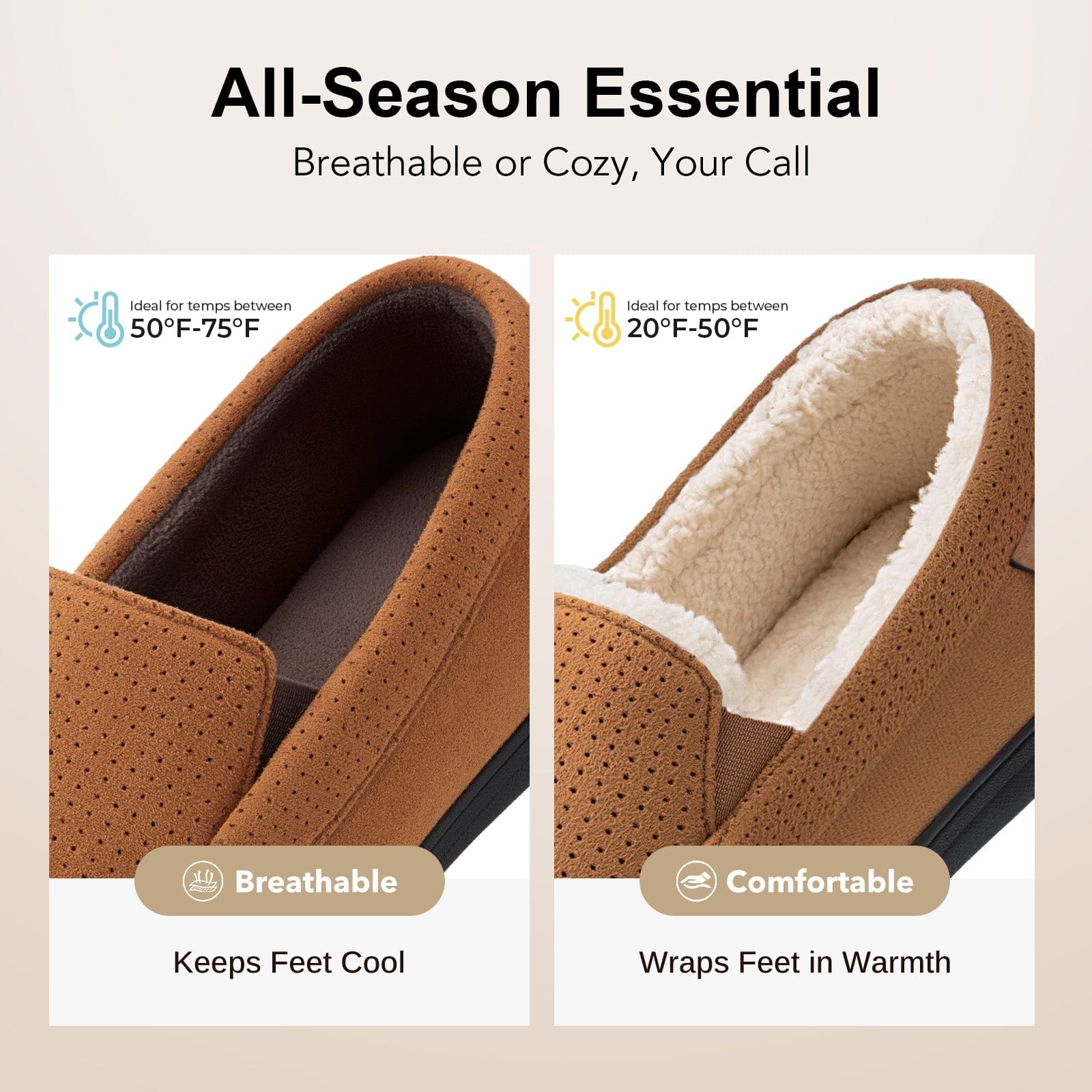 Men's Comfy Suede Memory Foam Moccasin Slippers Warm Sherpa Lining House Shoes