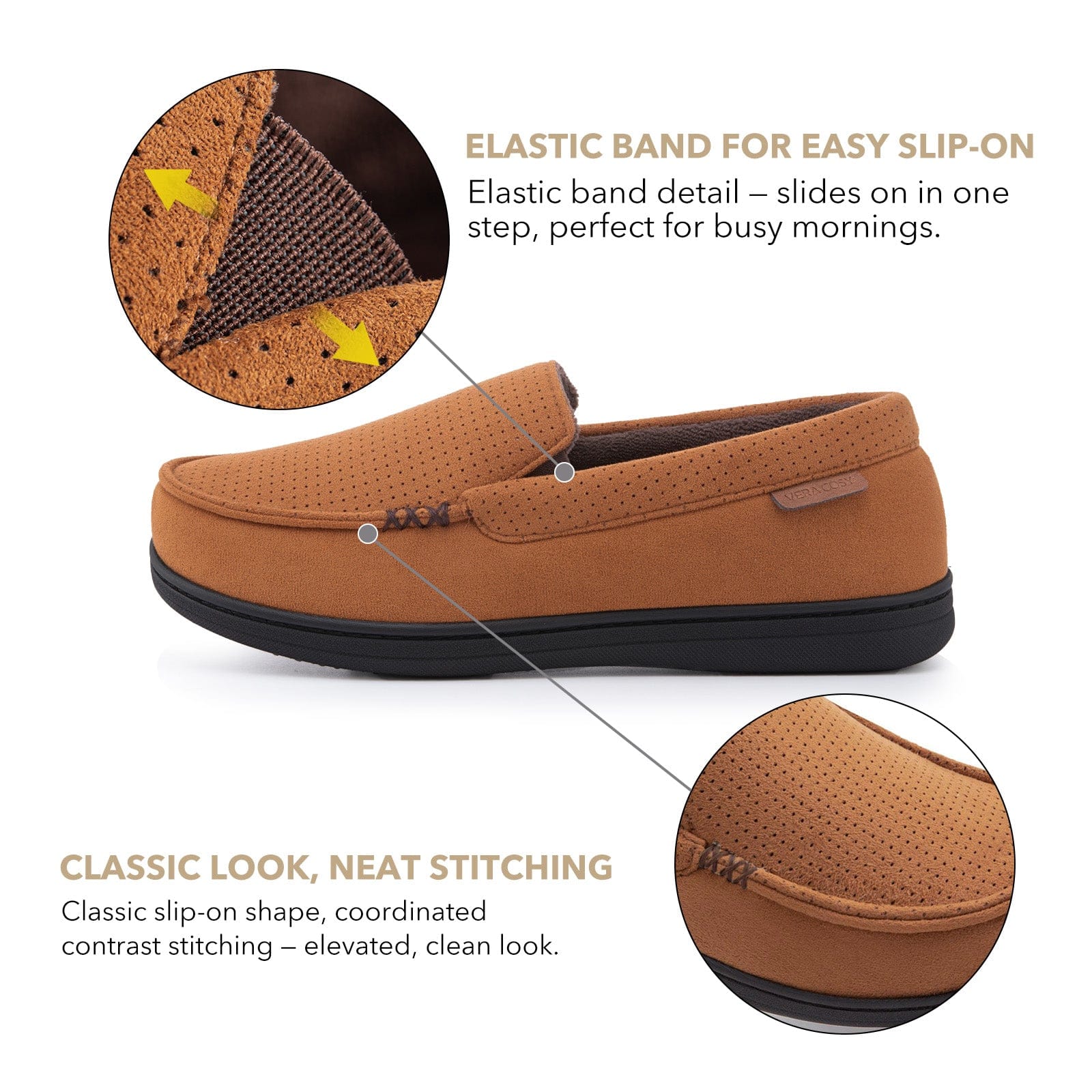 Men's Comfy Suede Memory Foam Moccasin Slippers Warm Sherpa Lining House Shoes