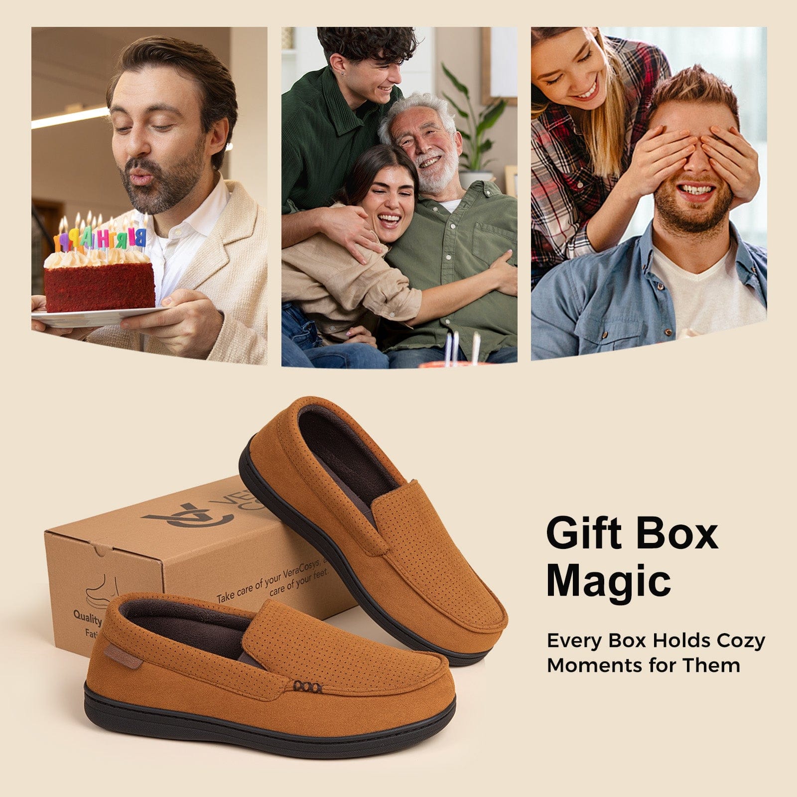 Men's Comfy Suede Memory Foam Moccasin Slippers Warm Sherpa Lining House Shoes