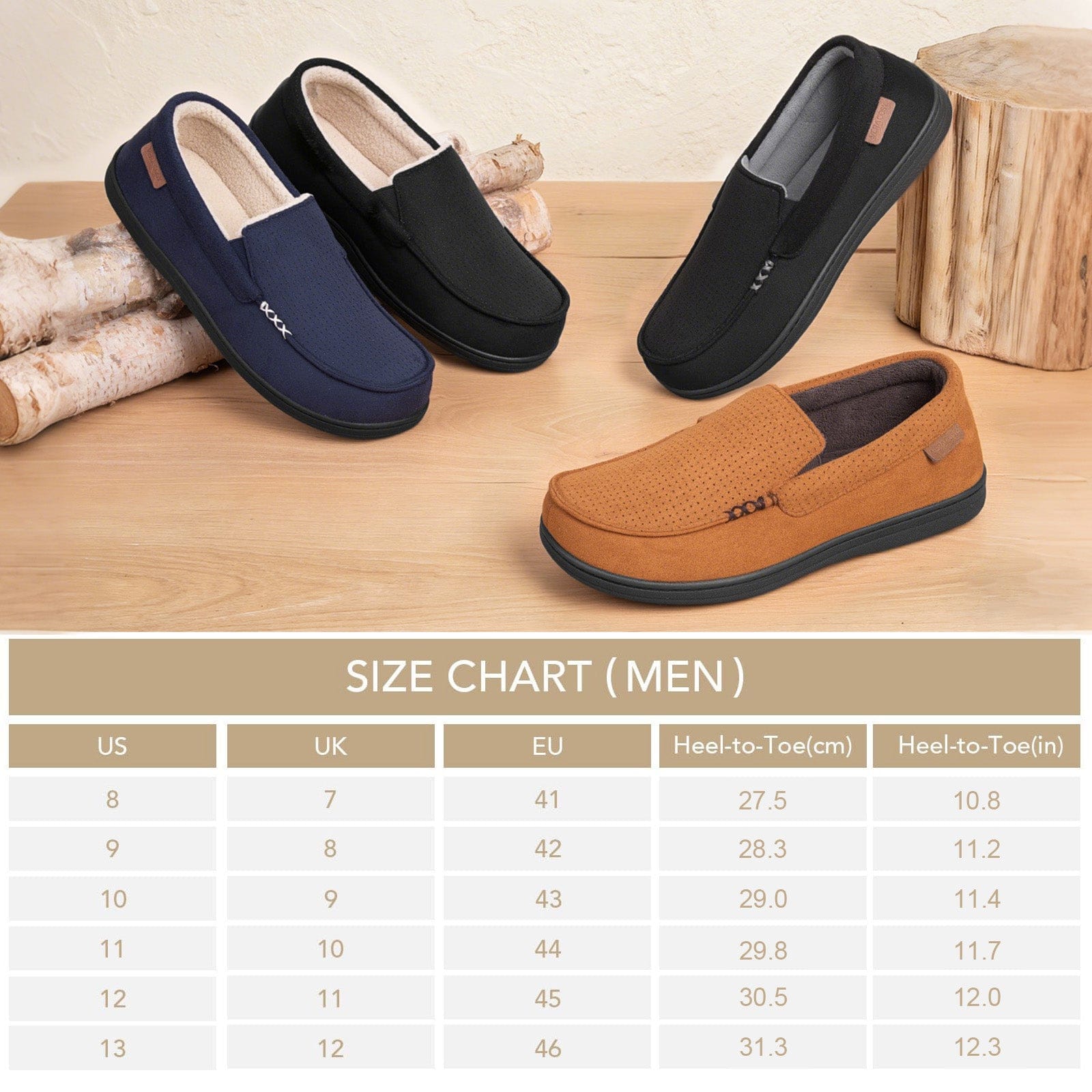 Men's Comfy Suede Memory Foam Moccasin Slippers Warm Sherpa Lining House Shoes