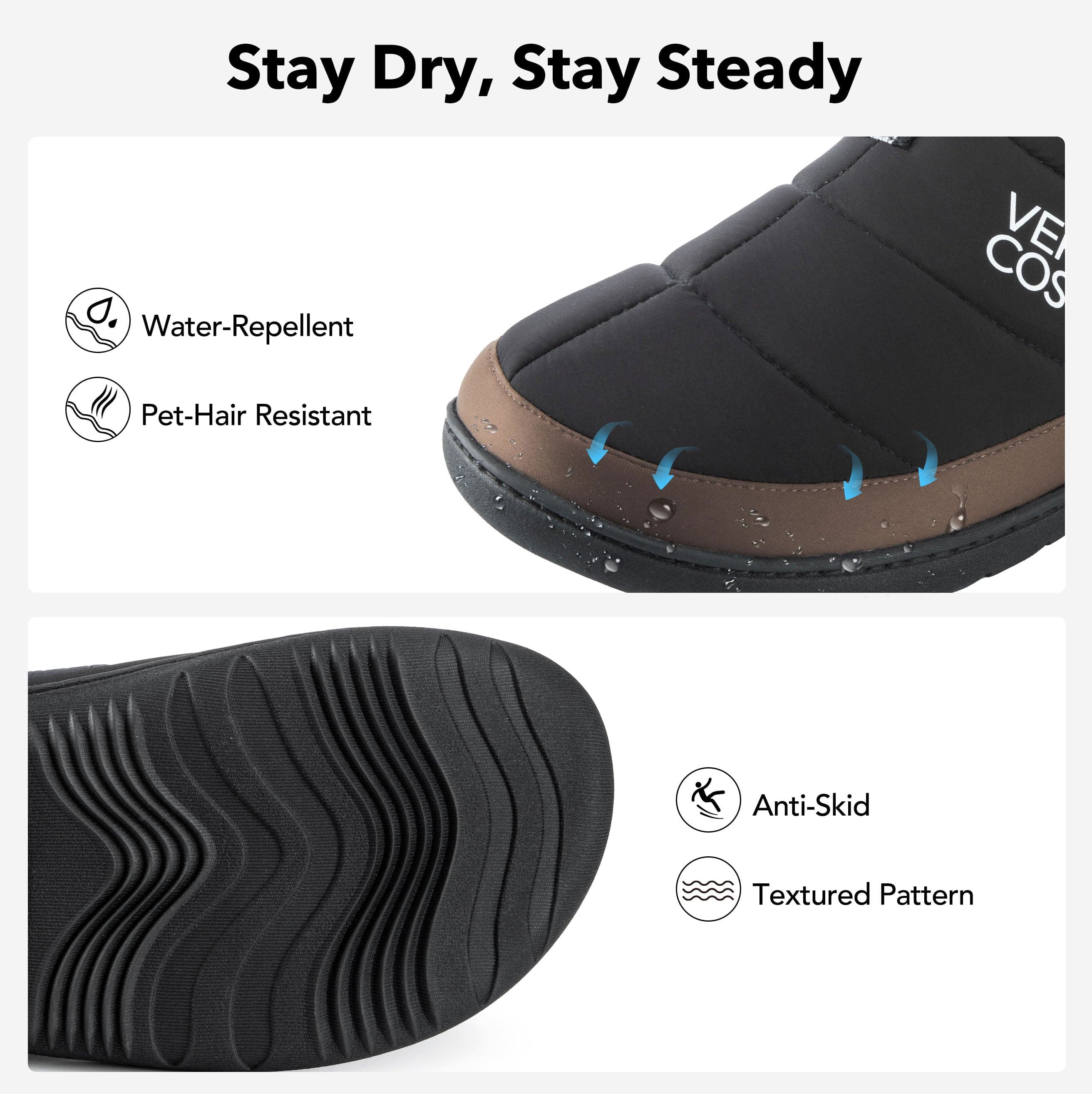 Men's Quilted Slippers with Elastic Gore and Anti Skid Outsole for Outdoor