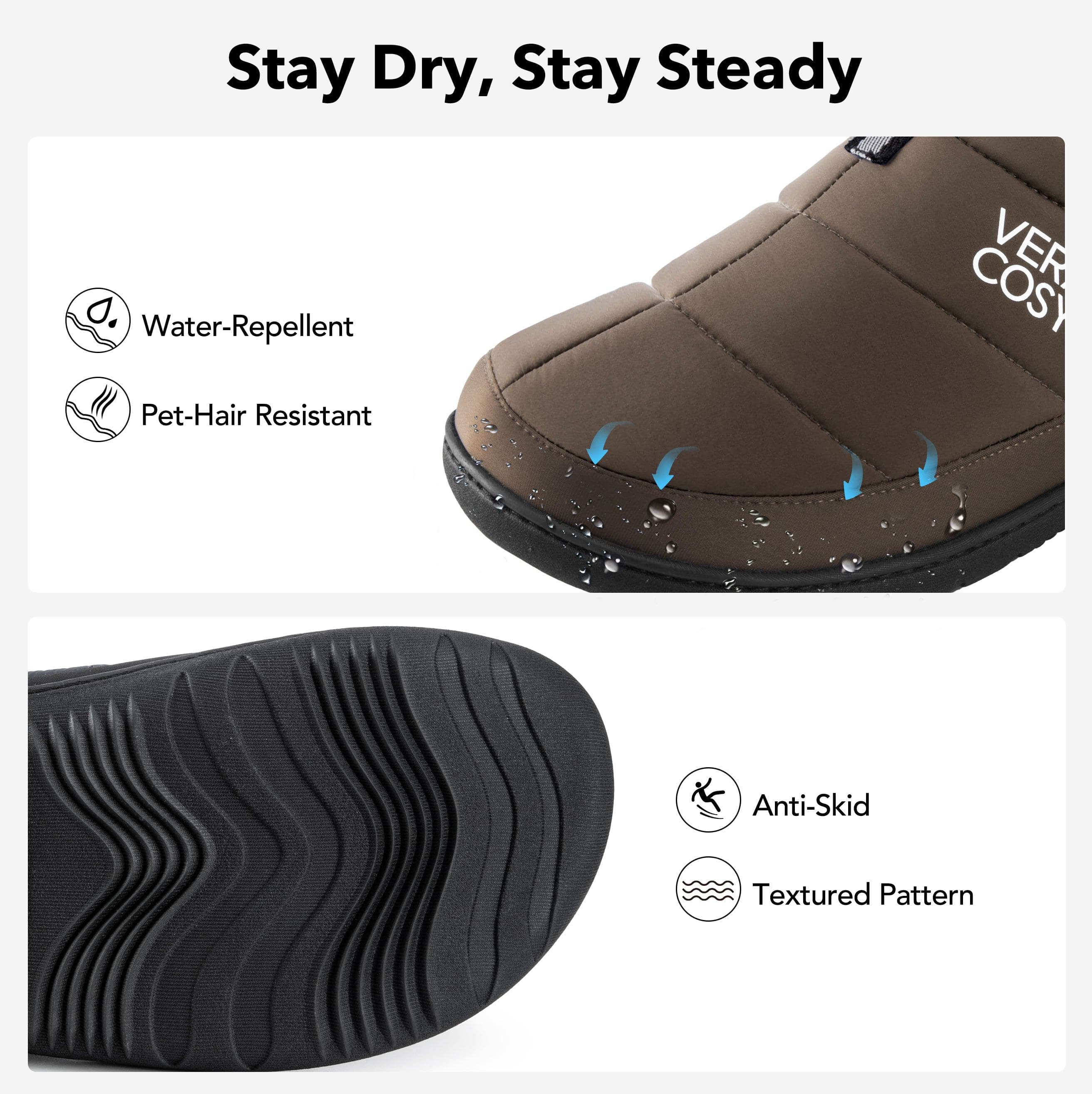 Men's Quilted Slippers with Elastic Gore and Anti Skid Outsole for Outdoor