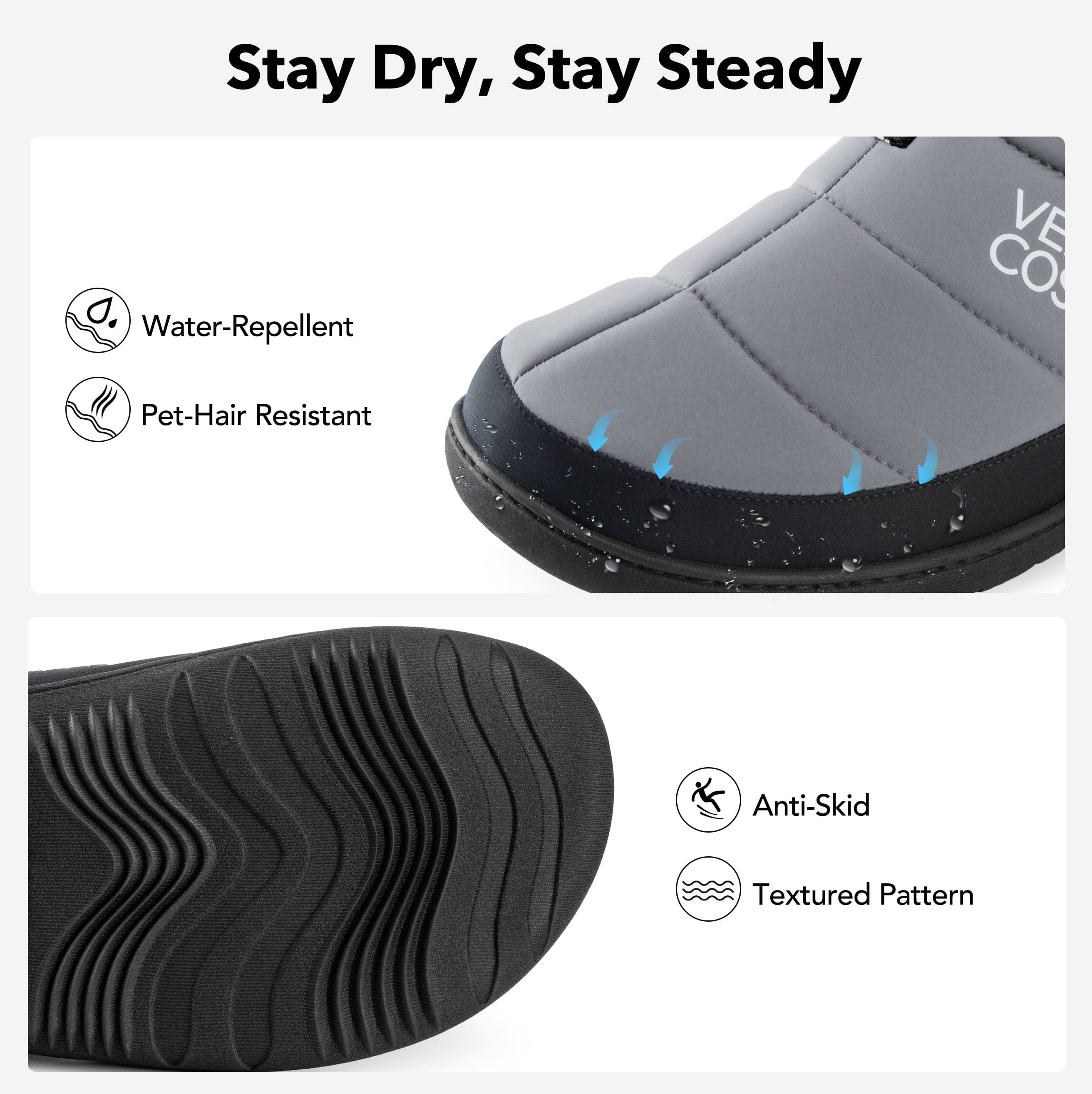 Men's Quilted Slippers with Elastic Gore and Anti Skid Outsole for Outdoor