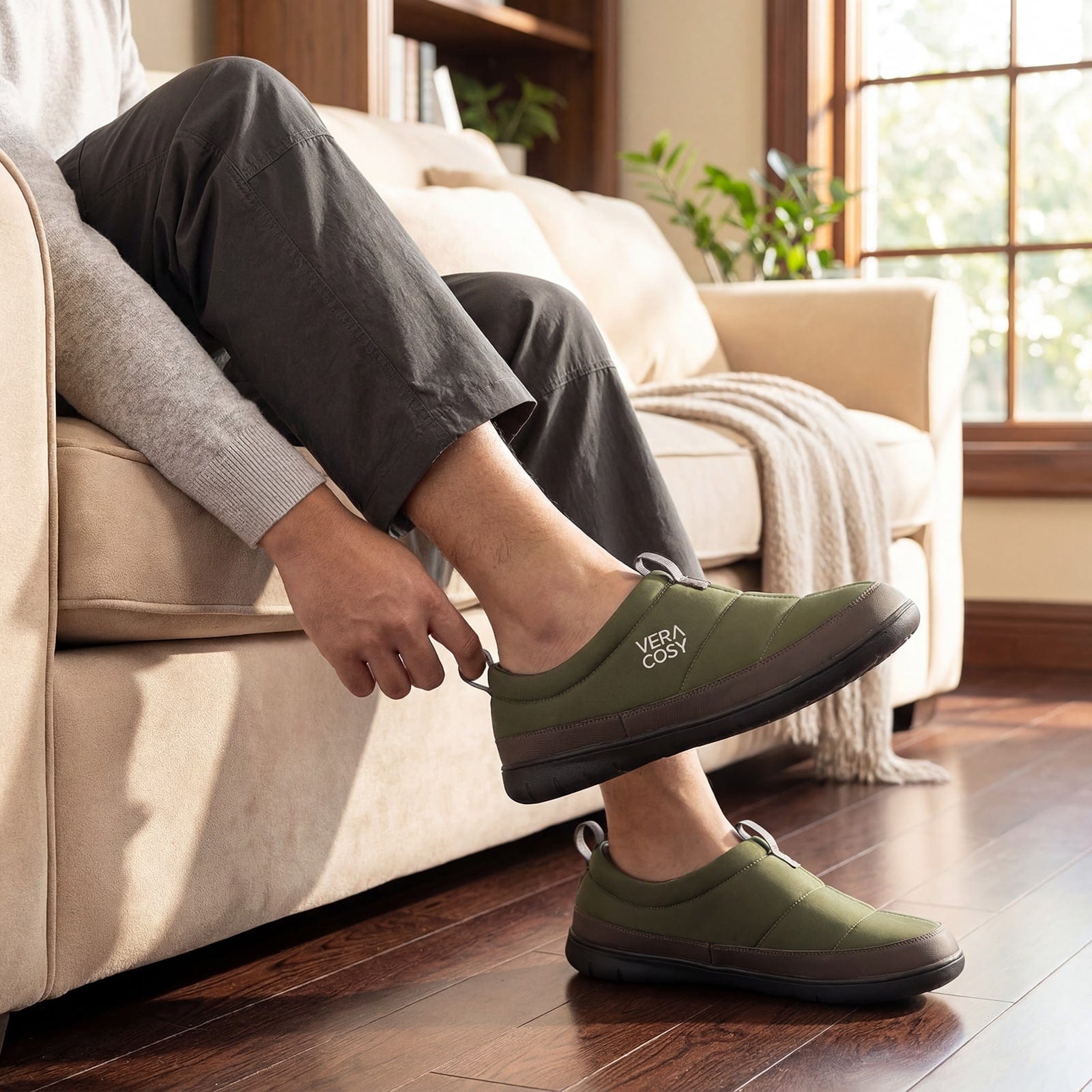 Men's Quilted Slippers with Elastic Gore and Anti Skid Outsole for Outdoor