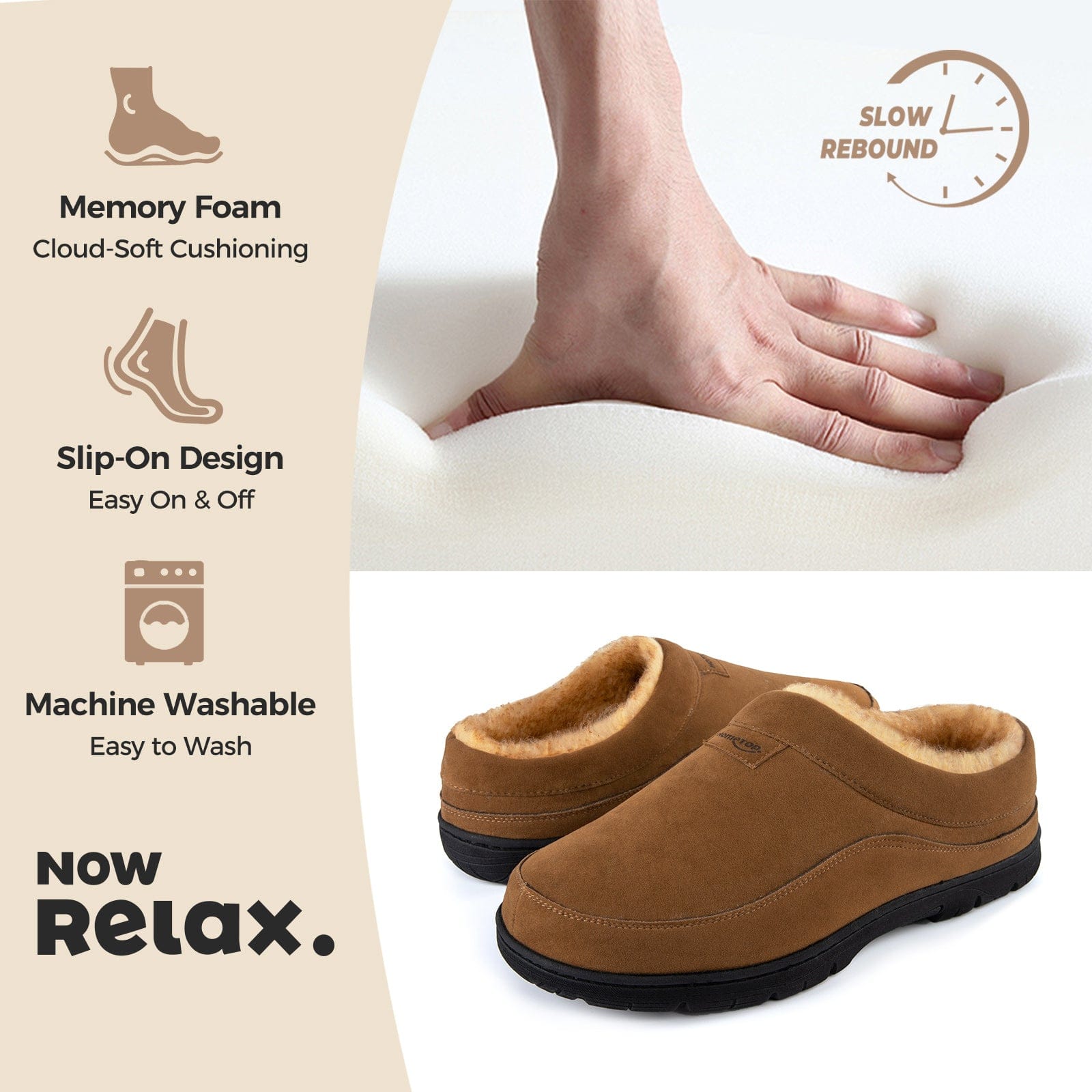 Men's Moccasin Slippers Soft Warm Non-slip Memory Foam Indoor House Shoes