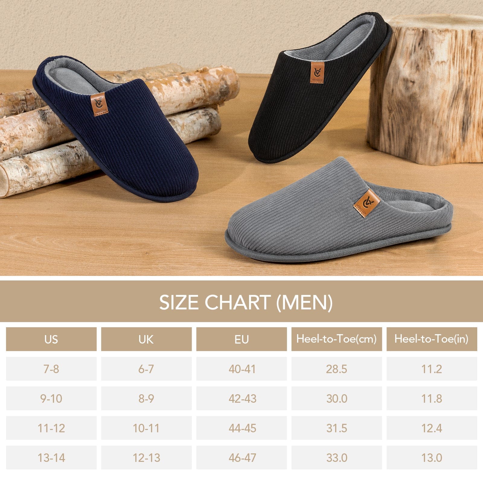 Men's Cosy Slip-on Slippers Corduroy Memory Foam Indoor House Shoes