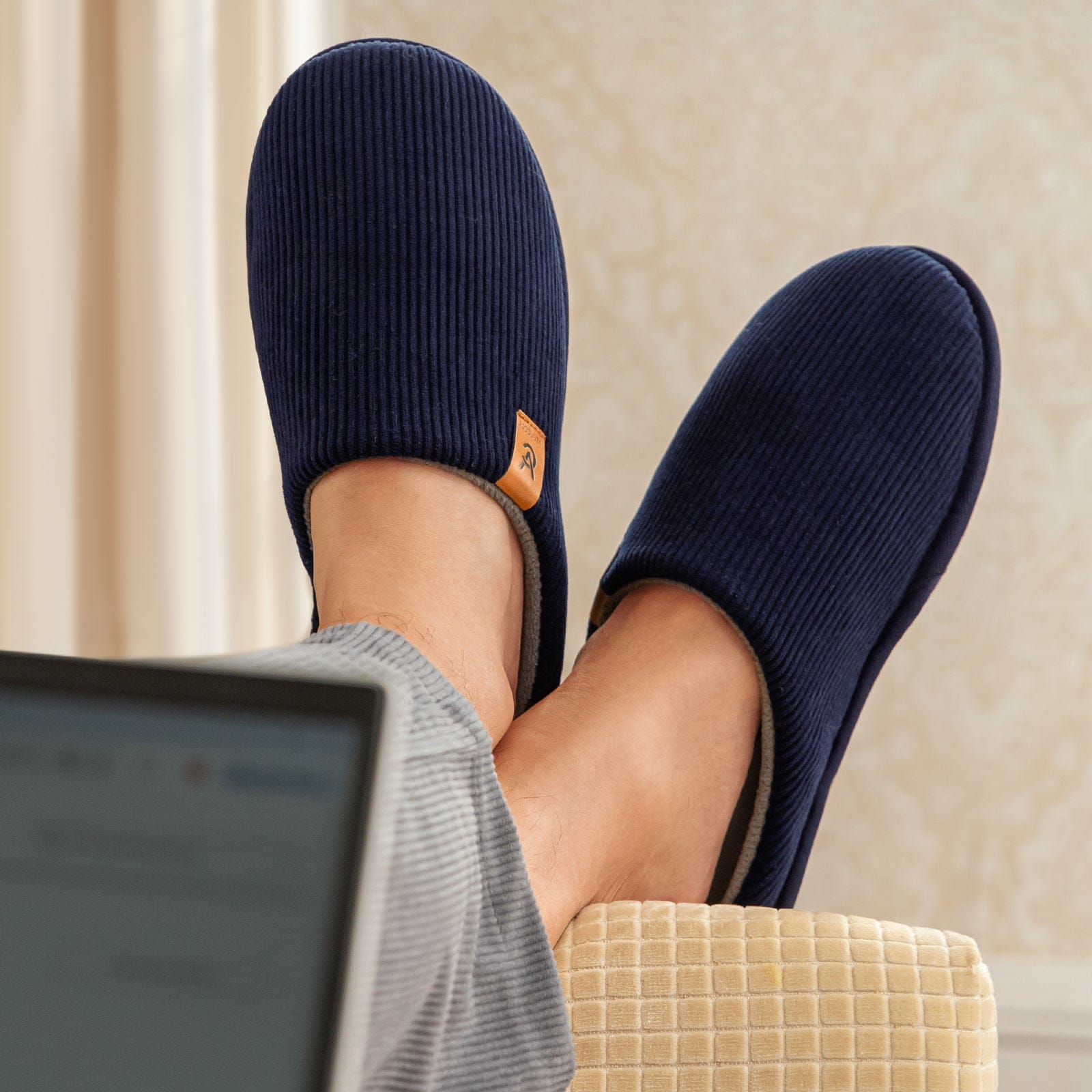 Men's Cosy Slip-on Slippers Corduroy Memory Foam Indoor House Shoes