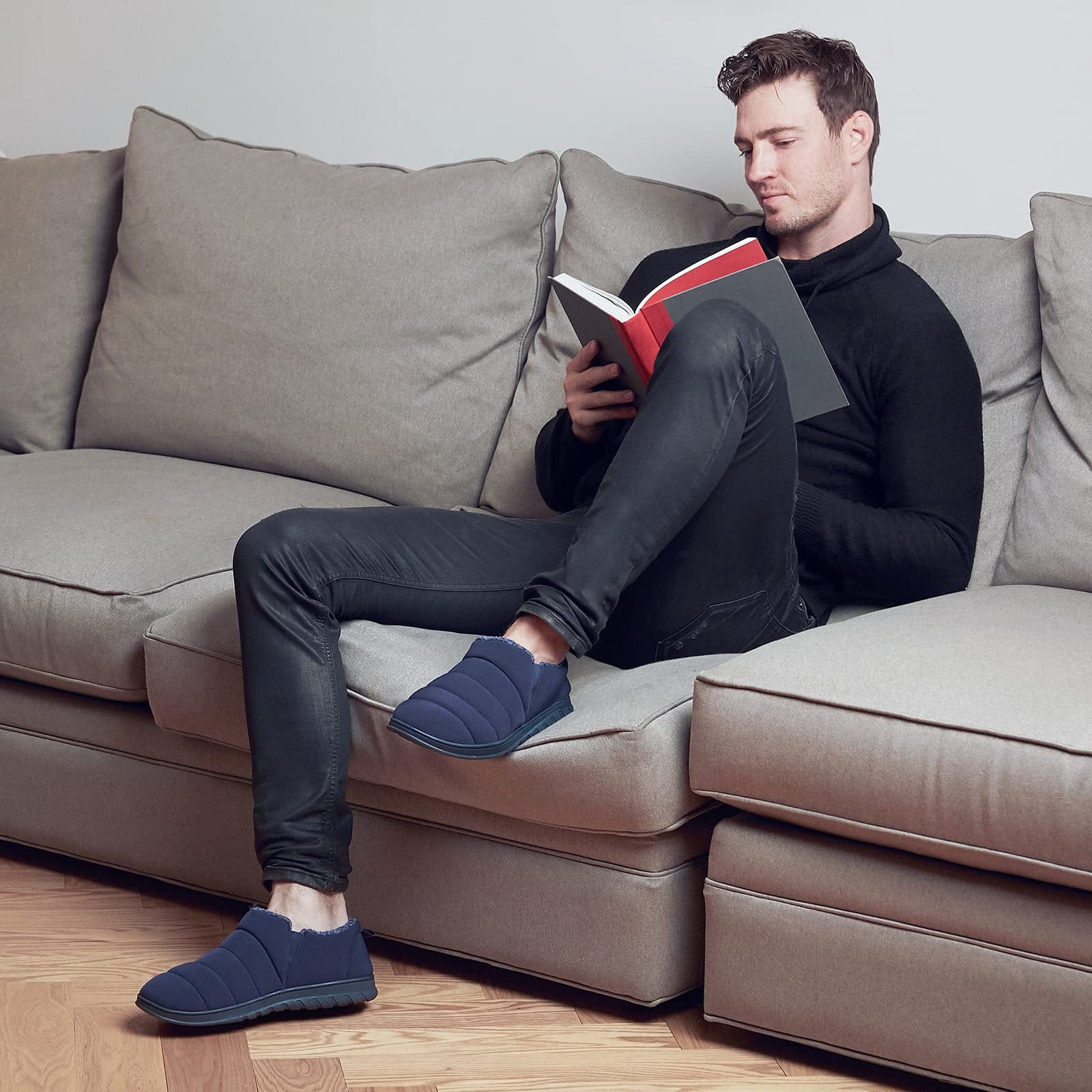 Men's Warm Quilted Memory Foam Ankle Mule Slippers