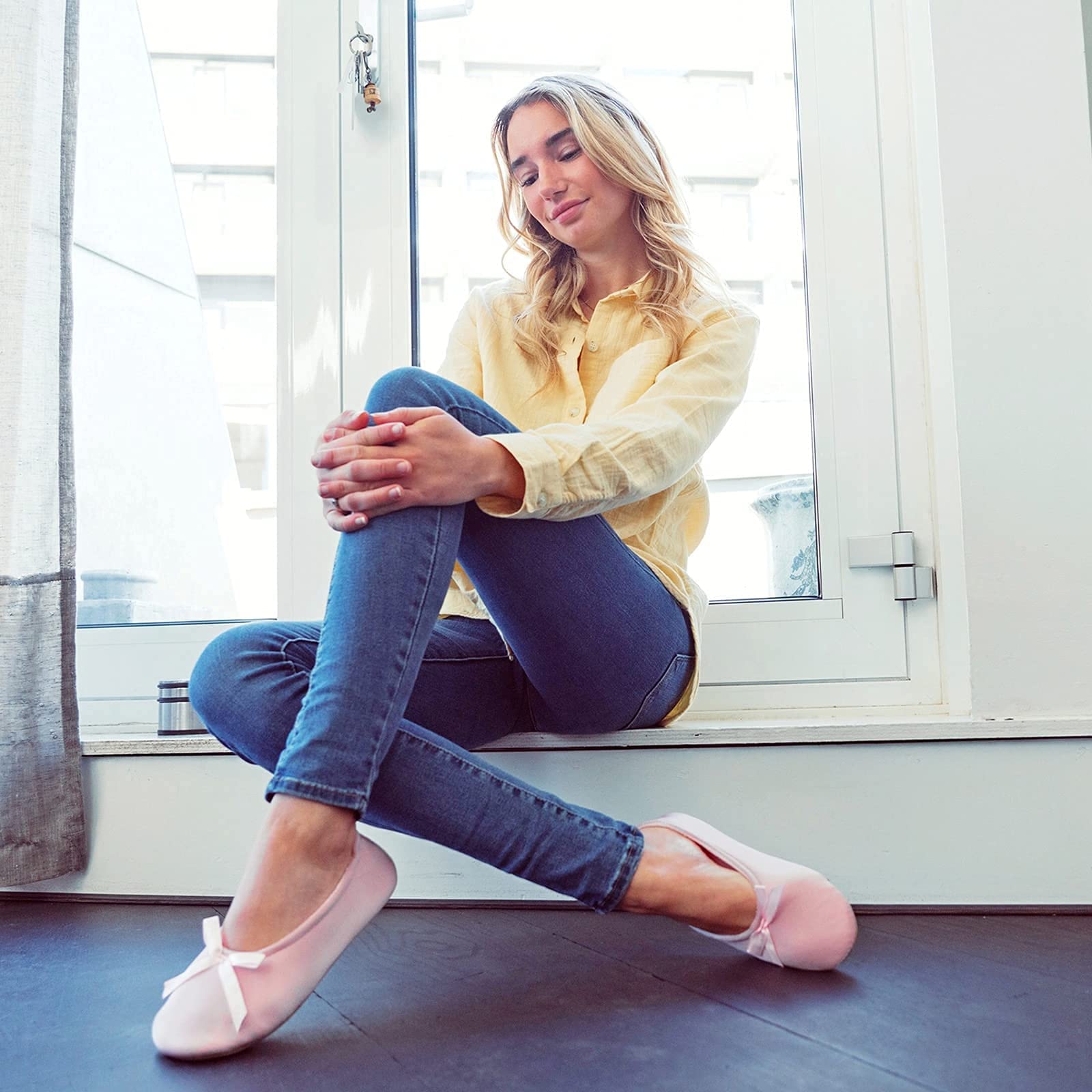 Women's Terry Cloth Satin Ballerina Slippers