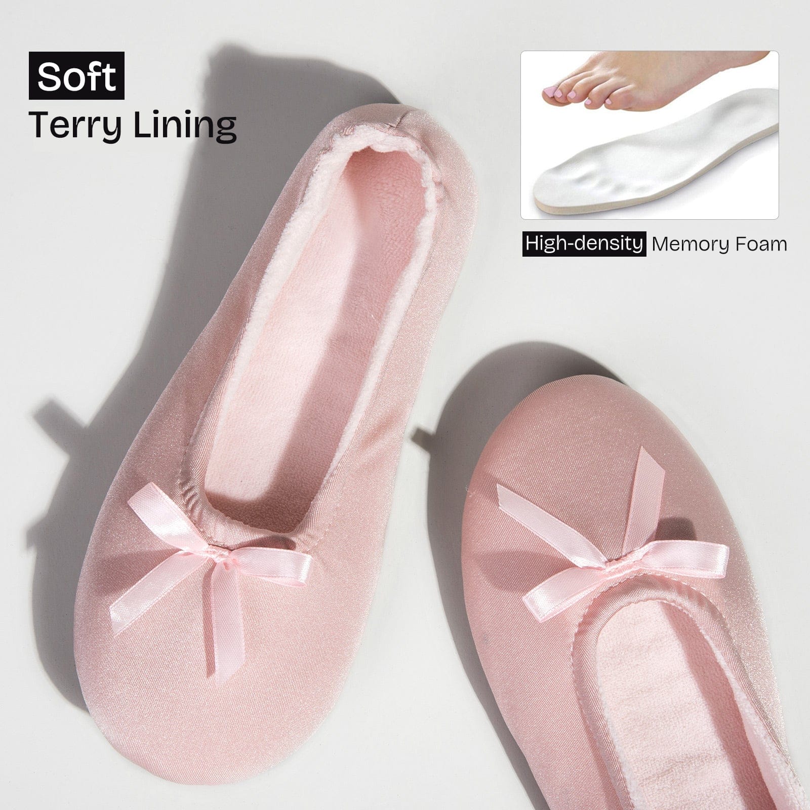 Women's Terry Cloth Satin Ballerina Slippers