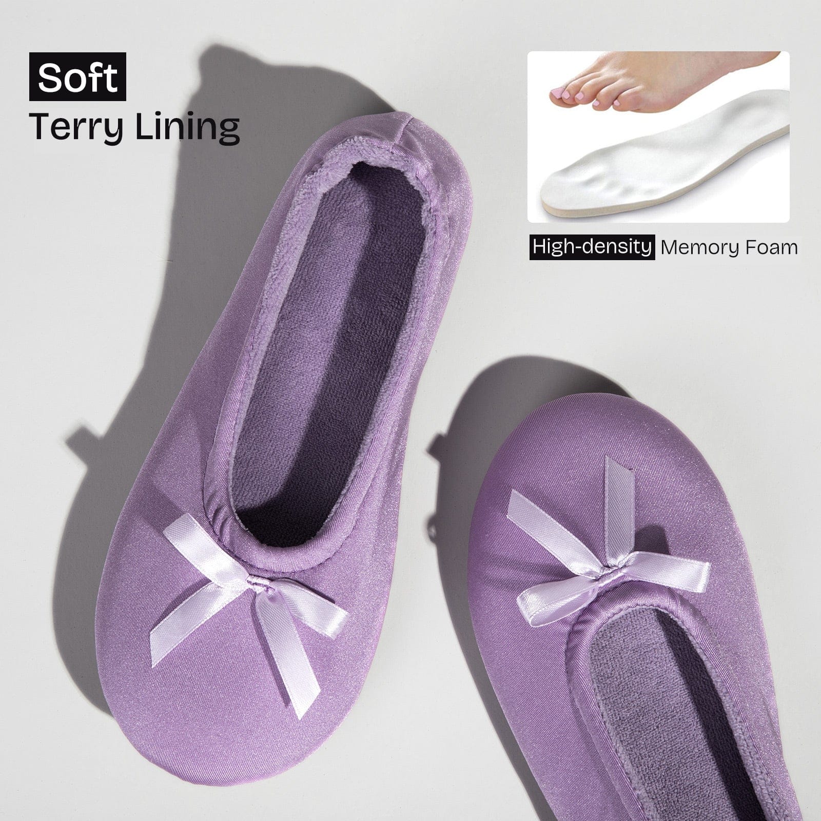 Women's Terry Cloth Satin Ballerina Slippers