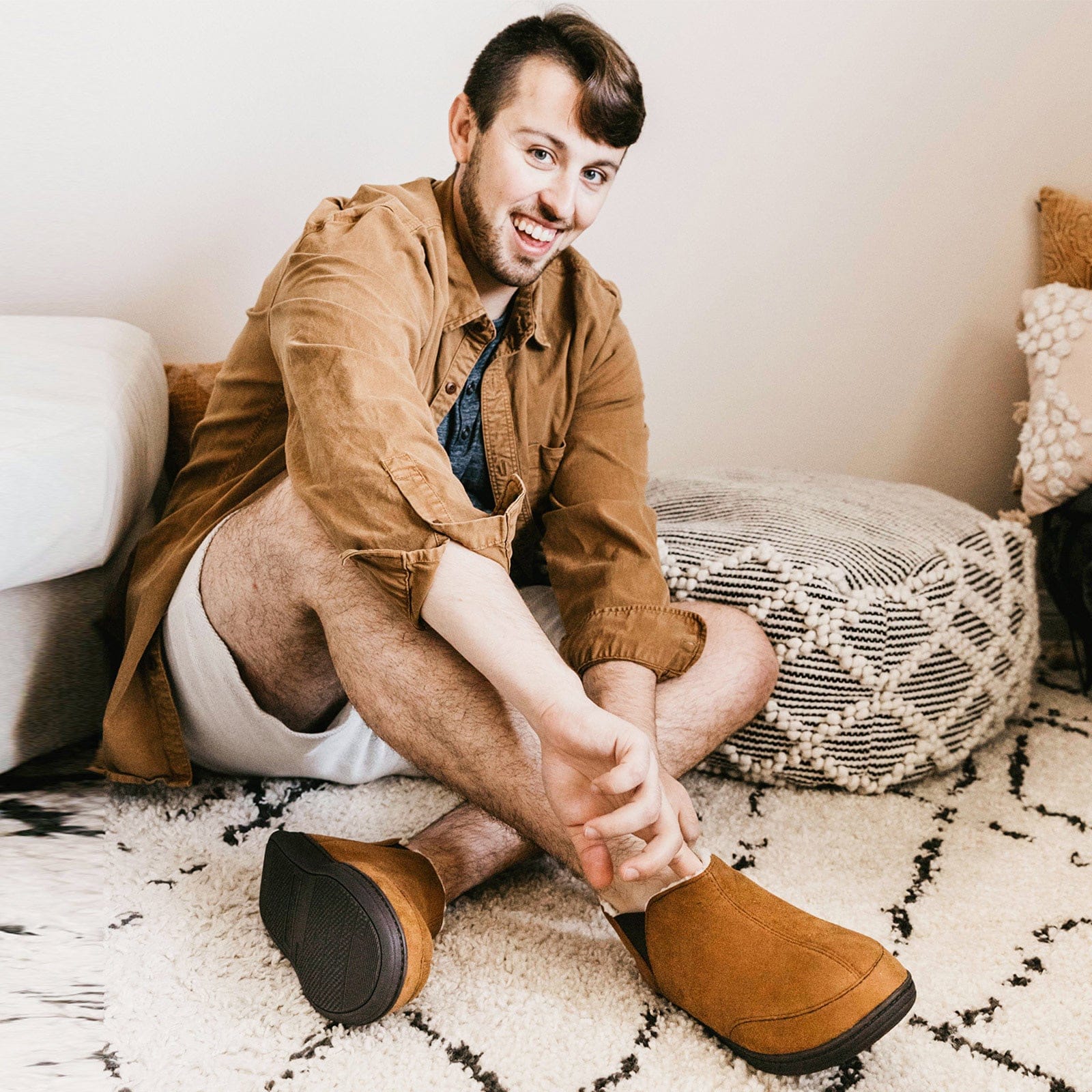 Men's Micro Suede Faux Wool Blend Hi-Top Boot Slippers