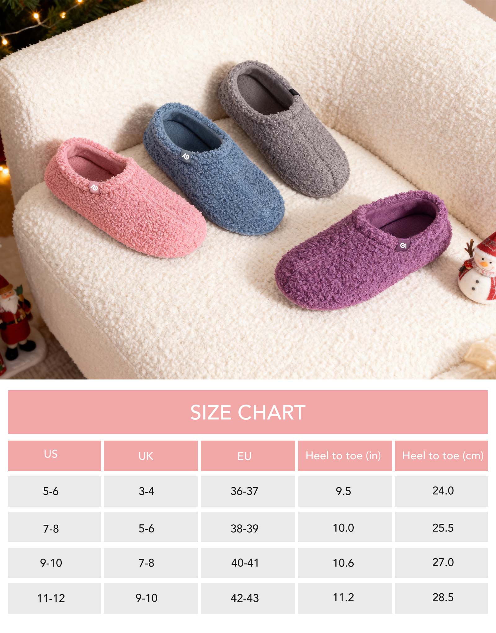 Women's Fuzzy Slippers Warm Comfy Memory Foam Non-slip House Shoes