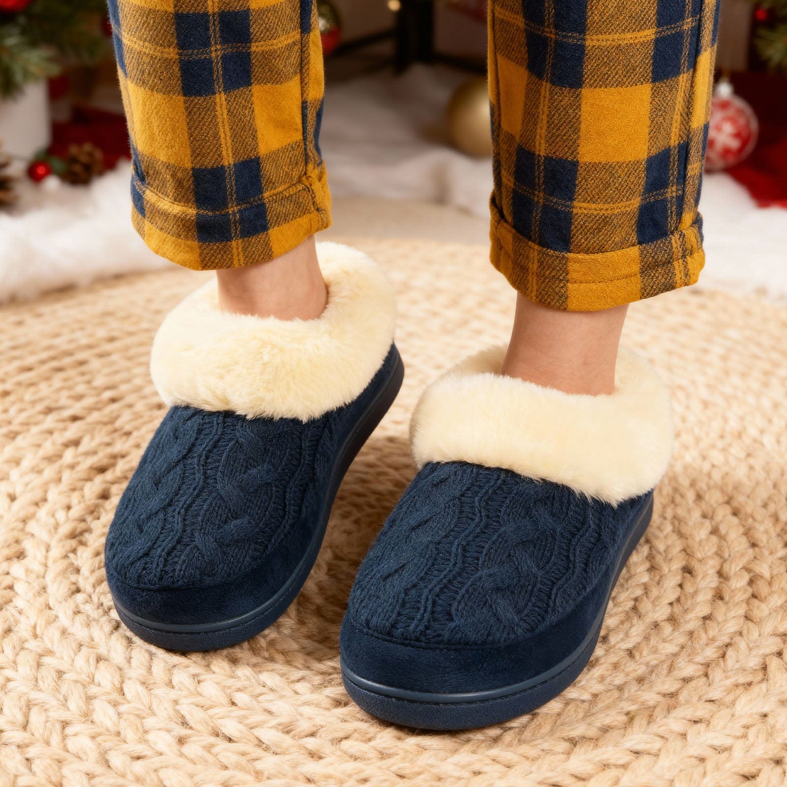 Ladies' Warm Knitted Faux Suede Memory Foam Moc Slippers