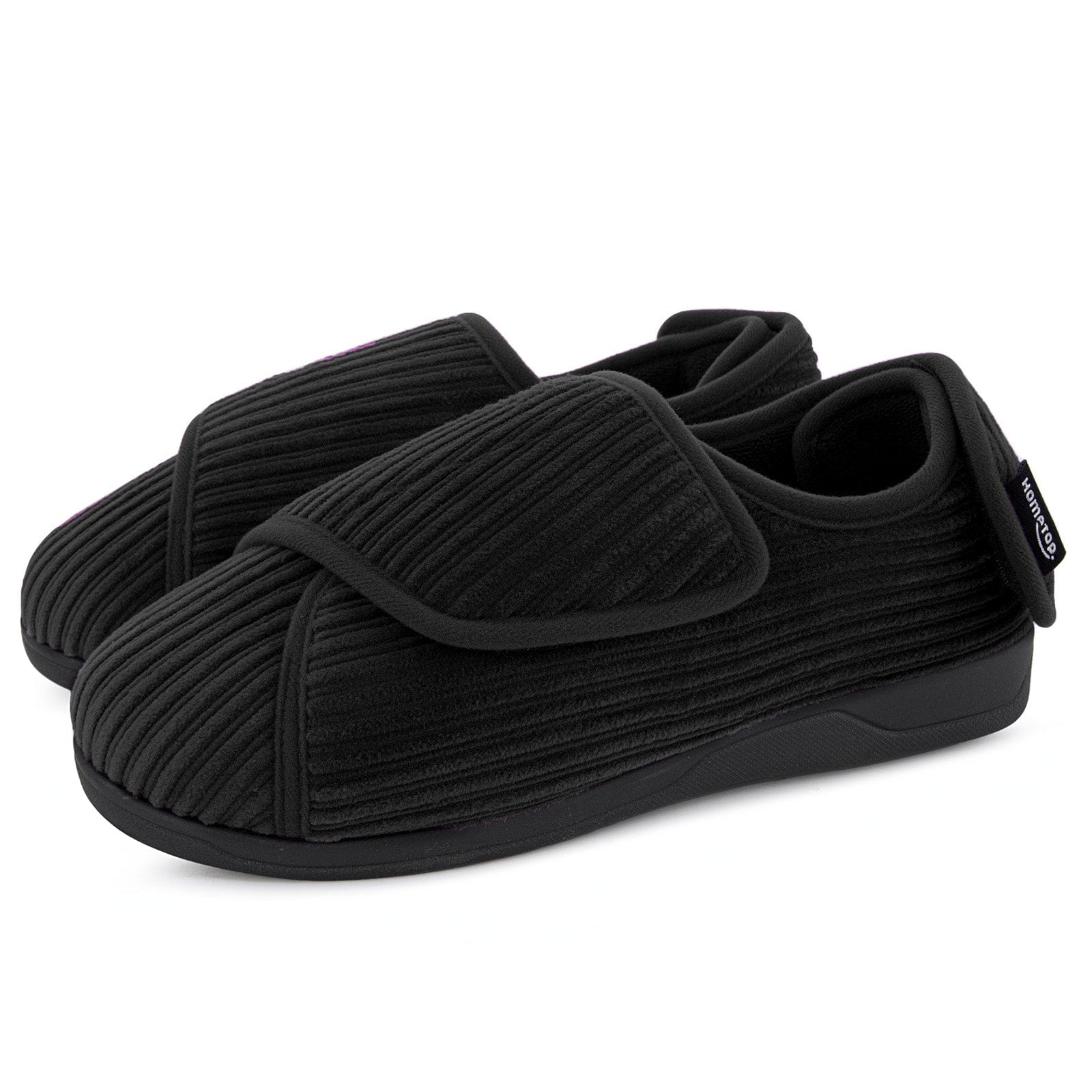 Women's Comfy Adjustable Wide Fit Hook And Loop Memory Foam Slippers ...