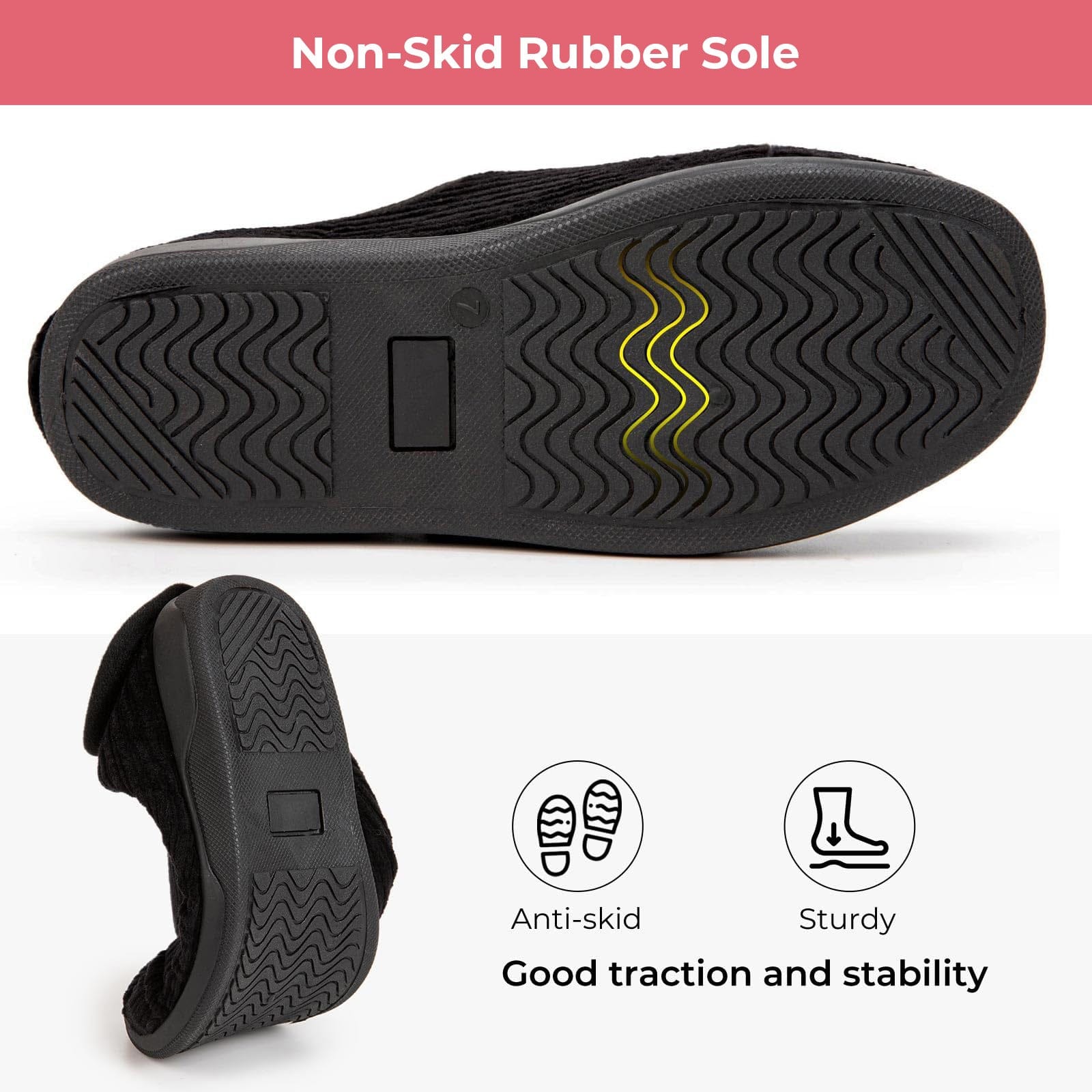 Women's Comfy Adjustable Wide Fit Hook And Loop Memory Foam Slippers