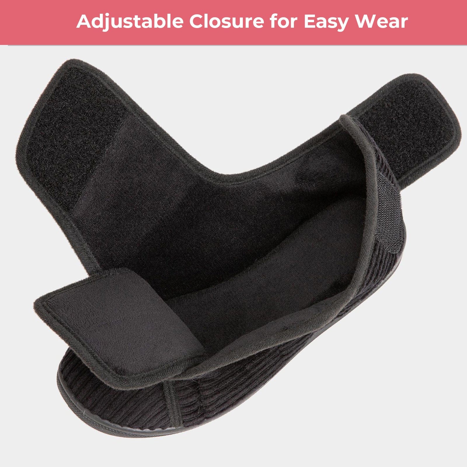 Women's Comfy Adjustable Wide Fit Hook And Loop Memory Foam Slippers