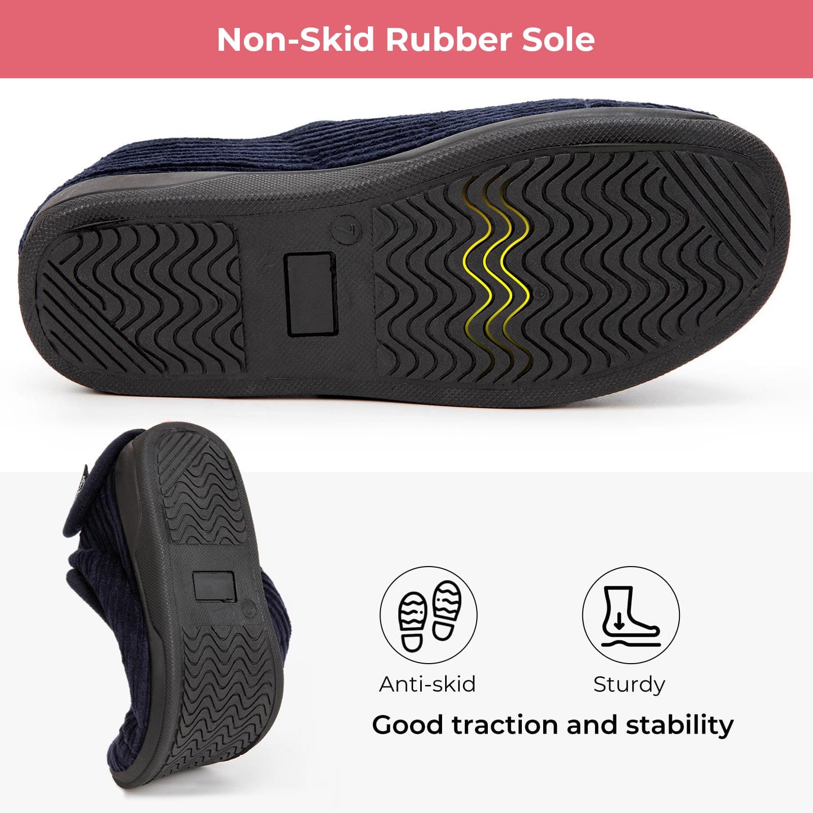 Women's Comfy Adjustable Wide Fit Hook And Loop Memory Foam Slippers