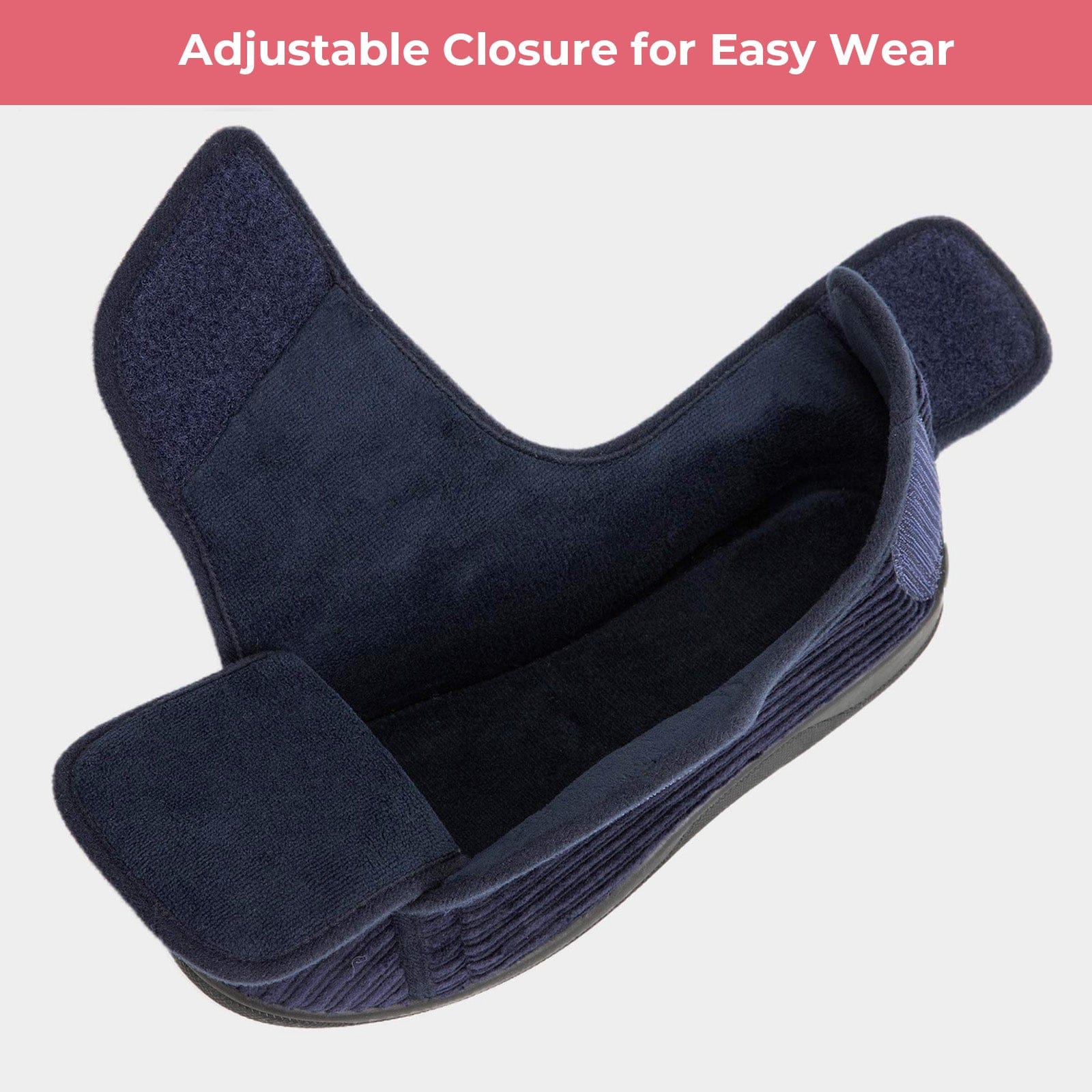 Women's Comfy Adjustable Wide Fit Hook And Loop Memory Foam Slippers