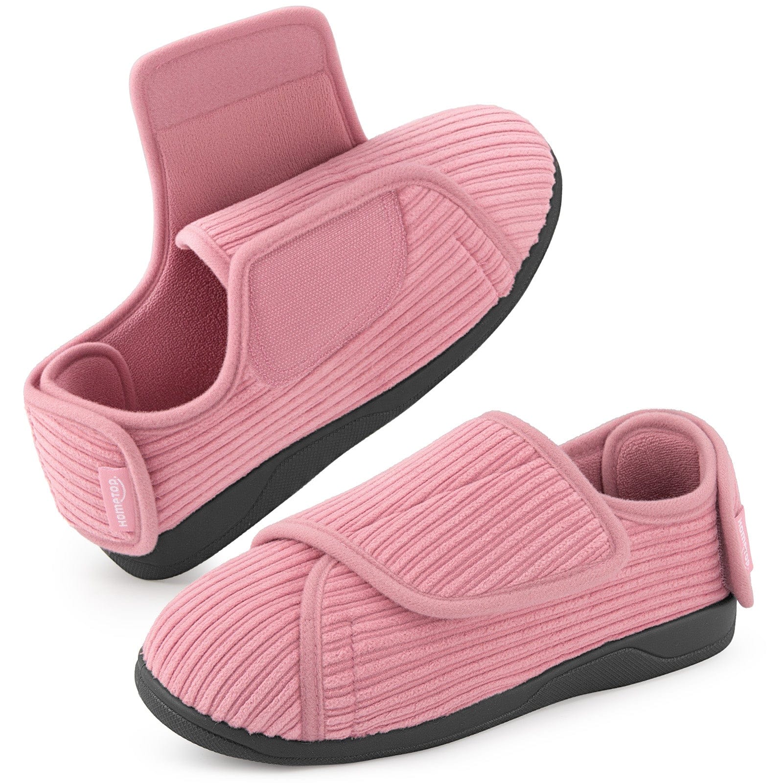 Women's Comfy Adjustable Wide Fit Hook And Loop Memory Foam Slippers