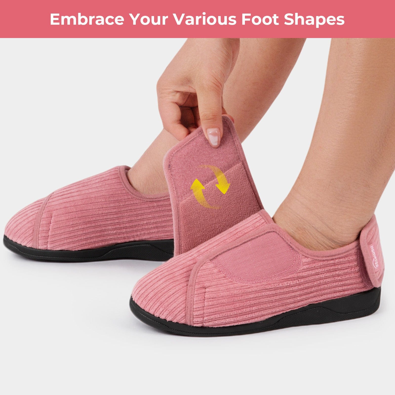 Women's Comfy Adjustable Wide Fit Hook And Loop Memory Foam Slippers