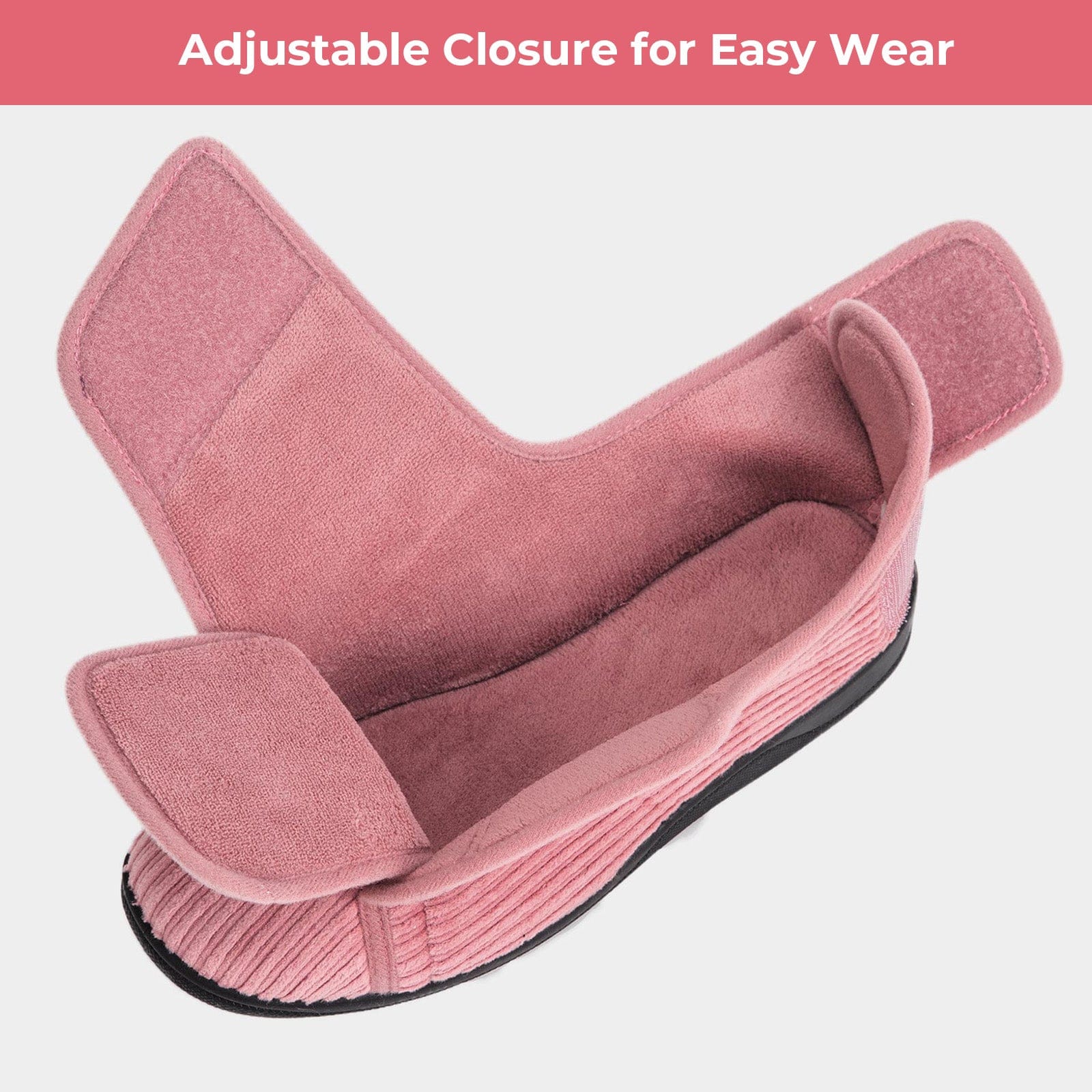 Women's Comfy Adjustable Wide Fit Hook And Loop Memory Foam Slippers