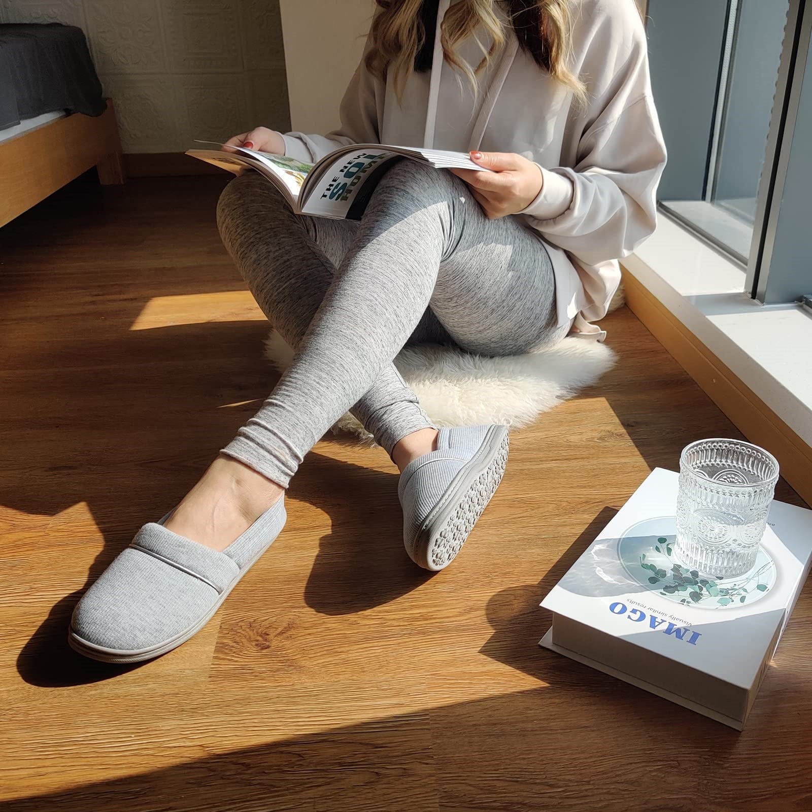 Women's Comfort Knit Loafer Light Weight Slippers with Anti-Skid Rubber Sole