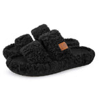 Womens Fuzzy Open-toe Slippers