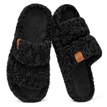 Womens Fuzzy Open-toe Slippers