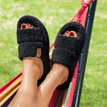 Womens Fuzzy Open-toe Slippers