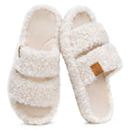 Womens Fuzzy Open-toe Slippers
