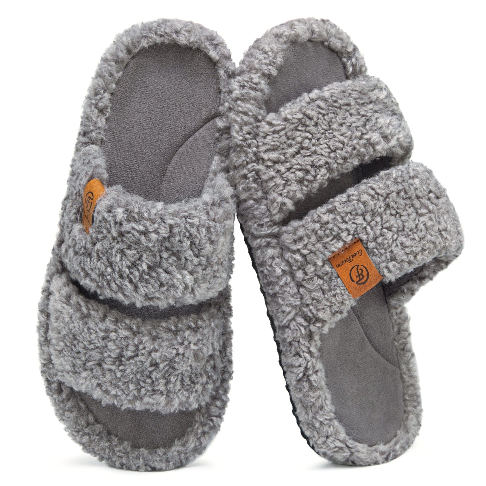 Womens Fuzzy Open-toe Slippers