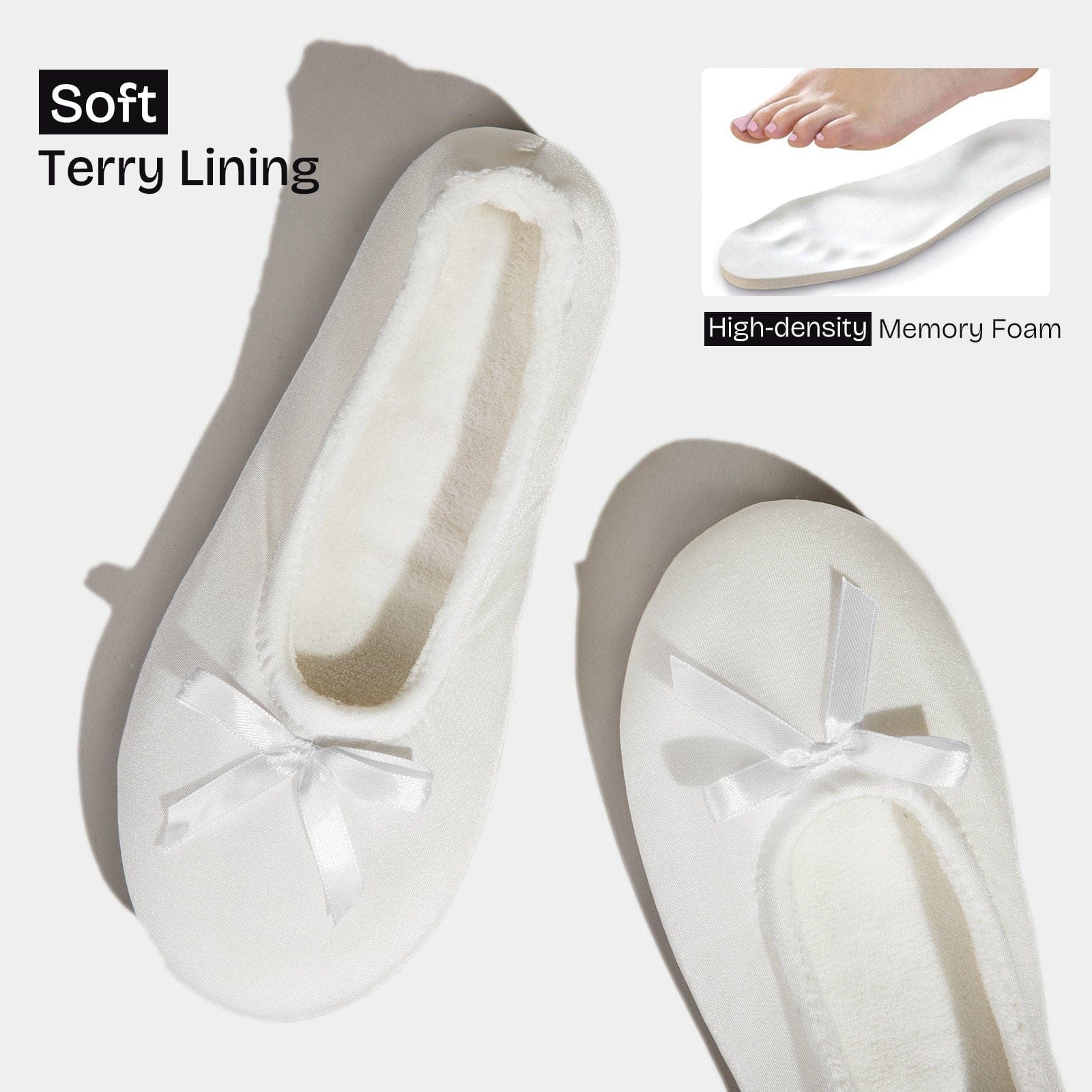 Women's Terry Cloth Satin Ballerina Slippers
