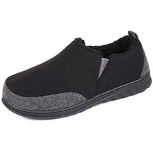 EverFoams Men's Warm Woollen Fabric Slippers with Elastic Gusset-Black