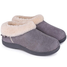 Ladies' EverFoams Suede Fuzzy Plush Lined Loafers Slippers-Grey