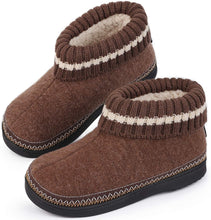 EverFoams Ladies Wool Memory Foam Hi-Top Boot Slippers with Knitted Collar-Brown