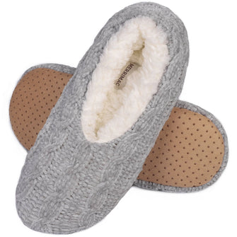 Ladies' Chenille Fuzzy Cable Knit Slipper Socks-Grey