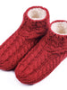 Ladies' Warm Cable Knit Non Slip Winter Slipper Socks with Fluffy Fleece Lining-Wine Red