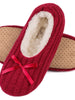 Ladies' Comfy Slipper Socks with Non Slip Grips and Cute Bow Decor-Red
