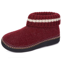 EverFoams Ladies Wool Memory Foam Hi-Top Boot Slippers with Knitted Collar-Wine Red