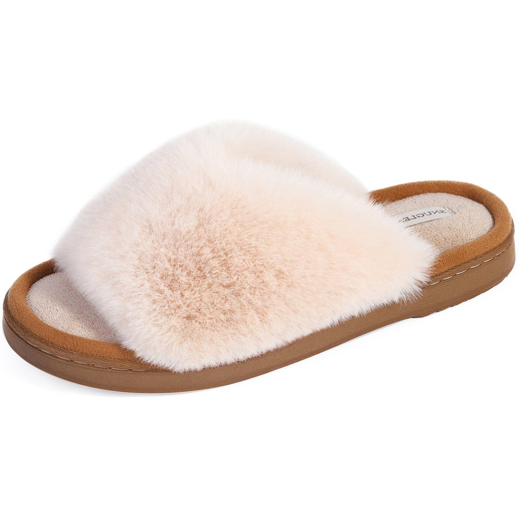 Women's Fluffy Faux Fur Open toe Slippers– VeraCosy