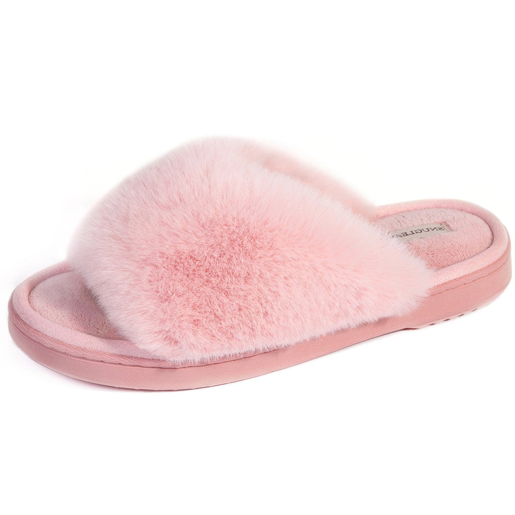 Women's Fluffy Faux Fur Open toe Slippers– VeraCosy